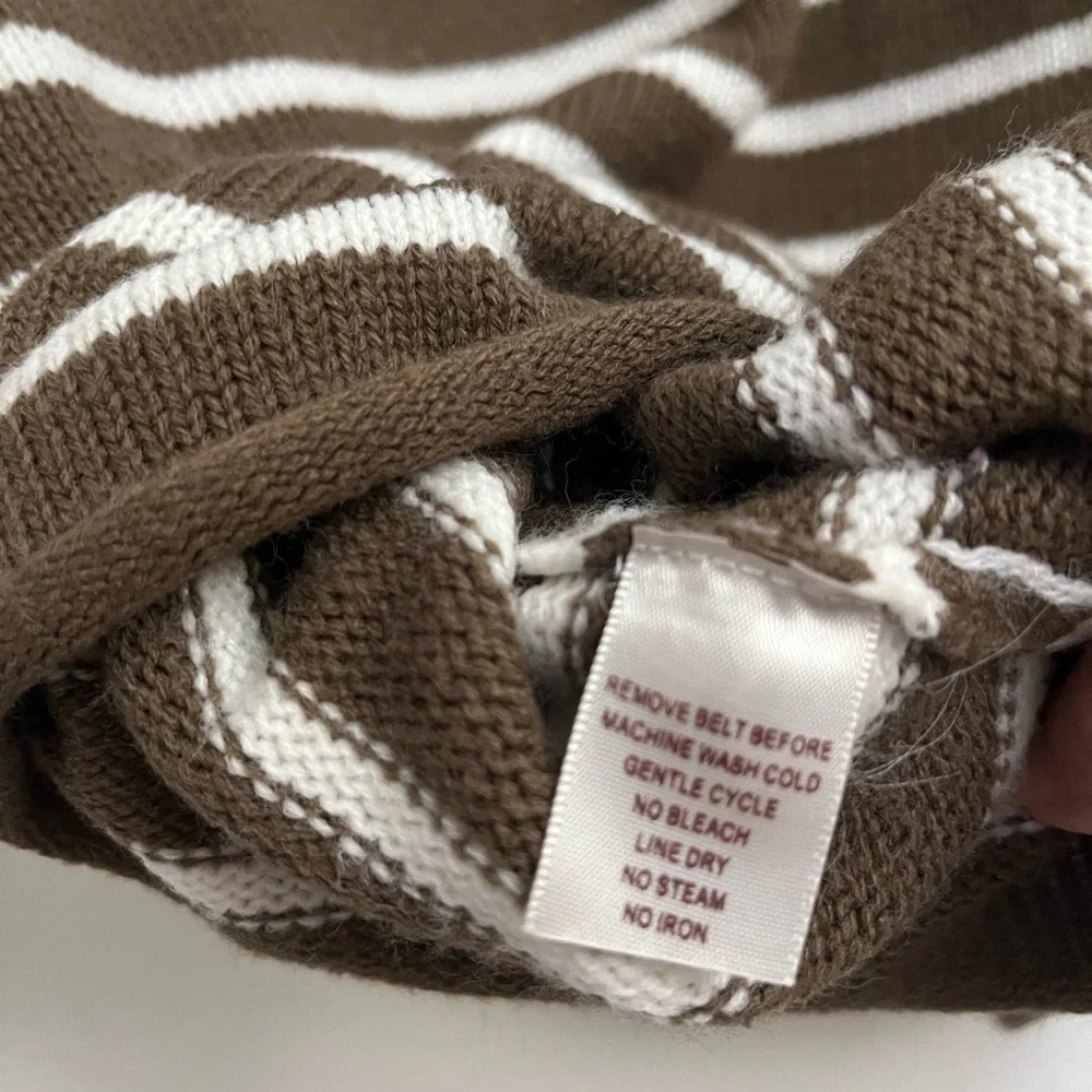 Belle Du Jour Brown and White Striped Cowl Neck Sweater. Size S